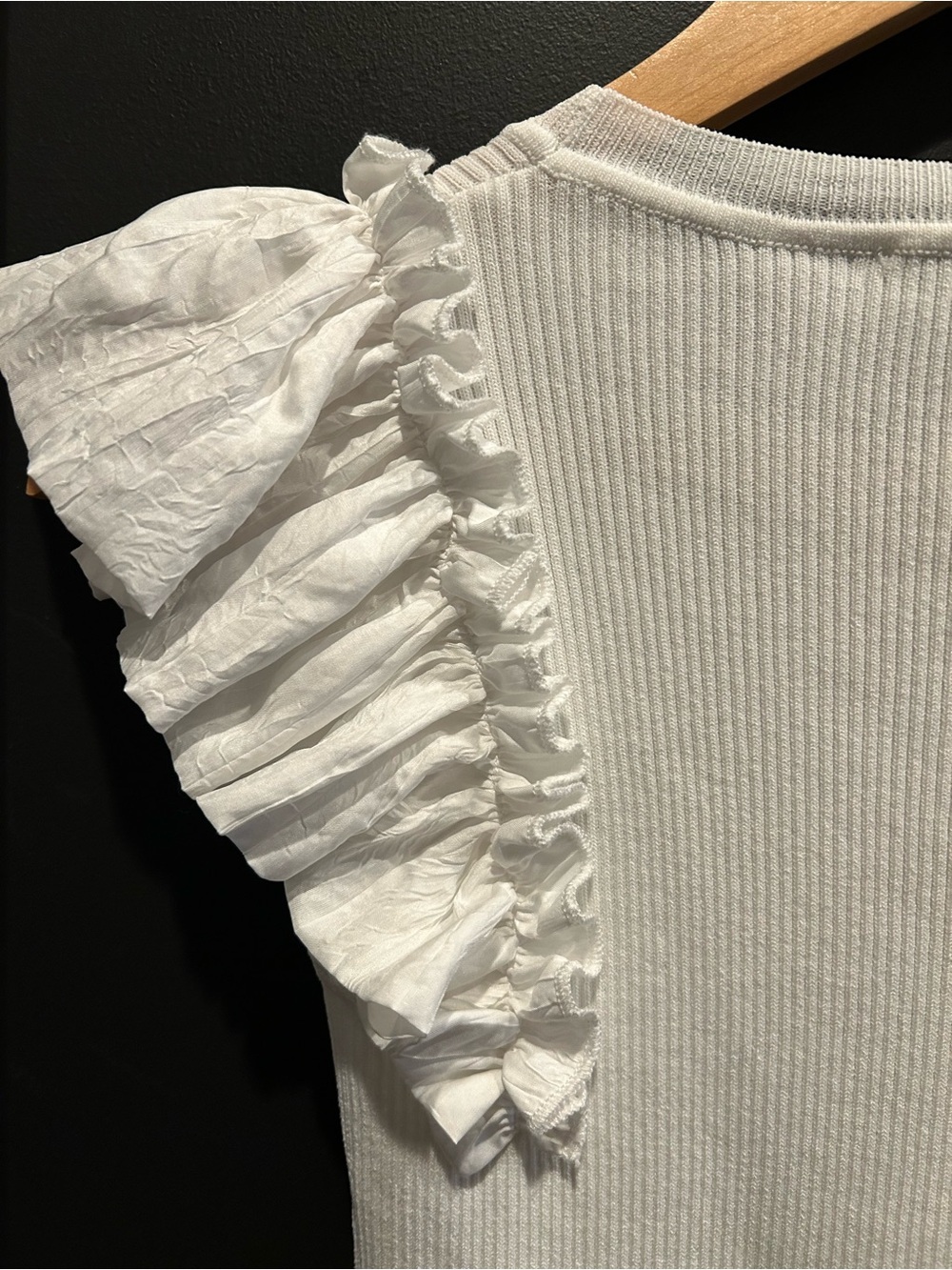 INDUSTRY White Ribbed Knit Top with Ruffled Cap Detail - Picture 5 of 7